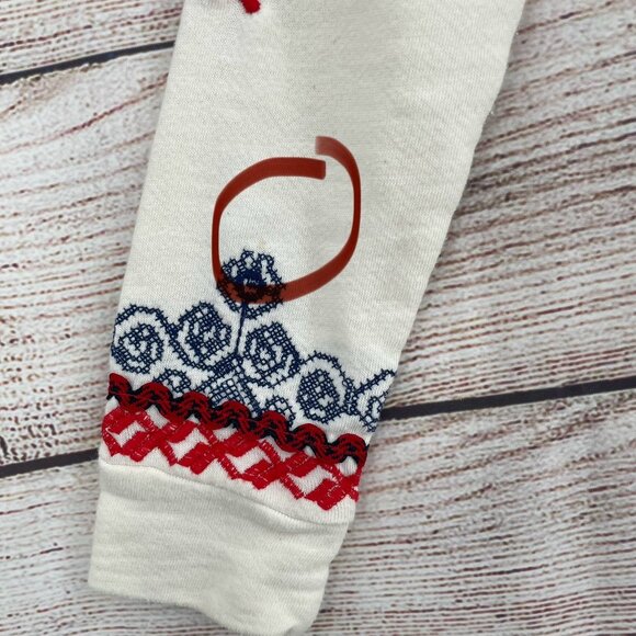 Lucky Lotus BOHO Embroidered Long Sleeve Sweater Women's Size XS‎ White/Blue/Red - Picture 3 of 7